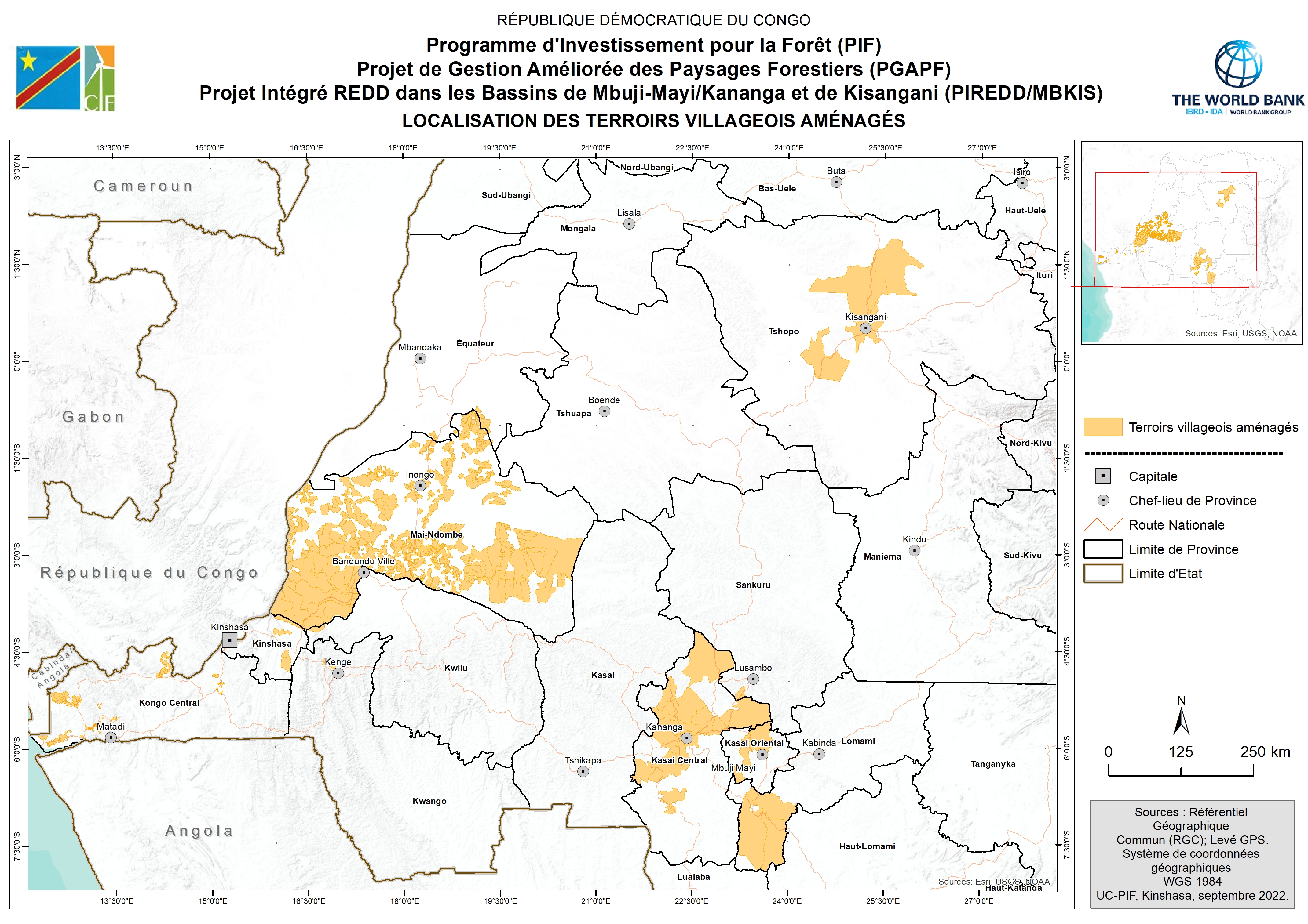 PIREDD-MBKIS Localisation des territoires villageois aménagés 